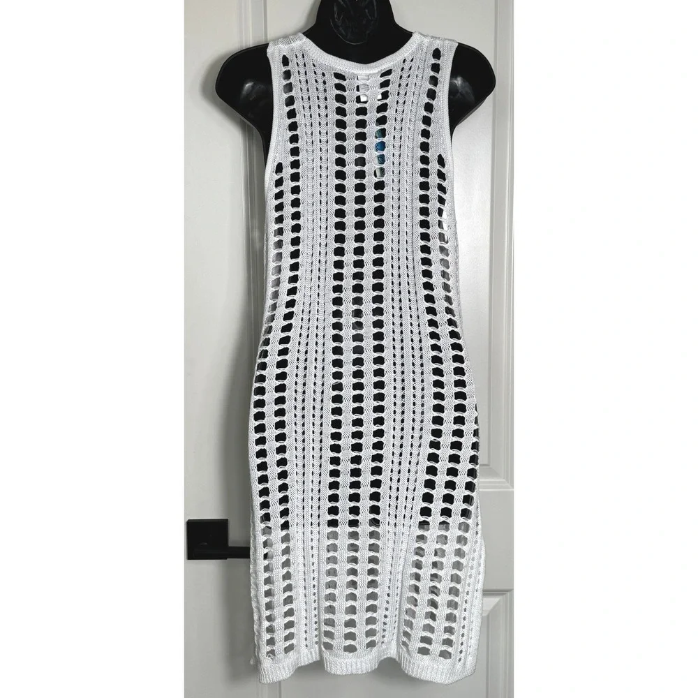 Cha Cha White‎ Crochet Knit Maxi Dress Cover Up Sleeveless V Neck M